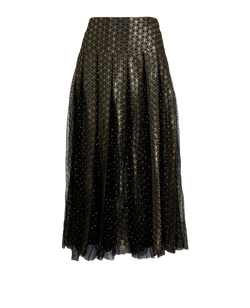 Christian Dior Metallic Lace Pleated Skirt, Viscose/Poly, Black, UK 12, 2*