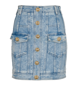 Balmain Washed-Effect Mini Skirt, Cotton, Blue, UK 8, 3*