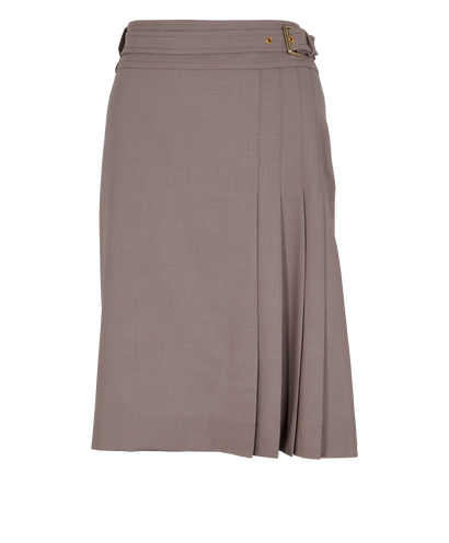 Celine Pleated Belt Skirt, &pound;250, Clothing, Taupe, Wool, Front view