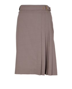 Celine Pleated Belt Skirt, Wool, Taupe, UK 12, 3*