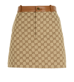 Gucci GG Mini Skirt, Cotton/Leather, Beige/Tan, UK12, 3*
