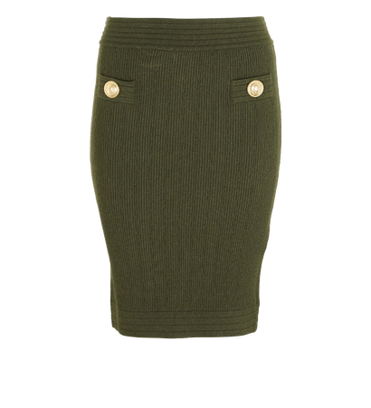Balmain Button Details Knit Skirt, &pound;220, Clothing, Green, Viscose, Front view