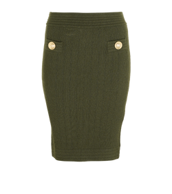 Balmain Button Details Knit Skirt, Viscose, Green, Sz L, 3*