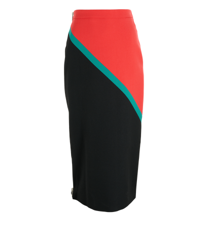 Gucci Zipped Midi Web Skirt, &pound;230, Clothing, Black/Green/Red, Wool, Front view