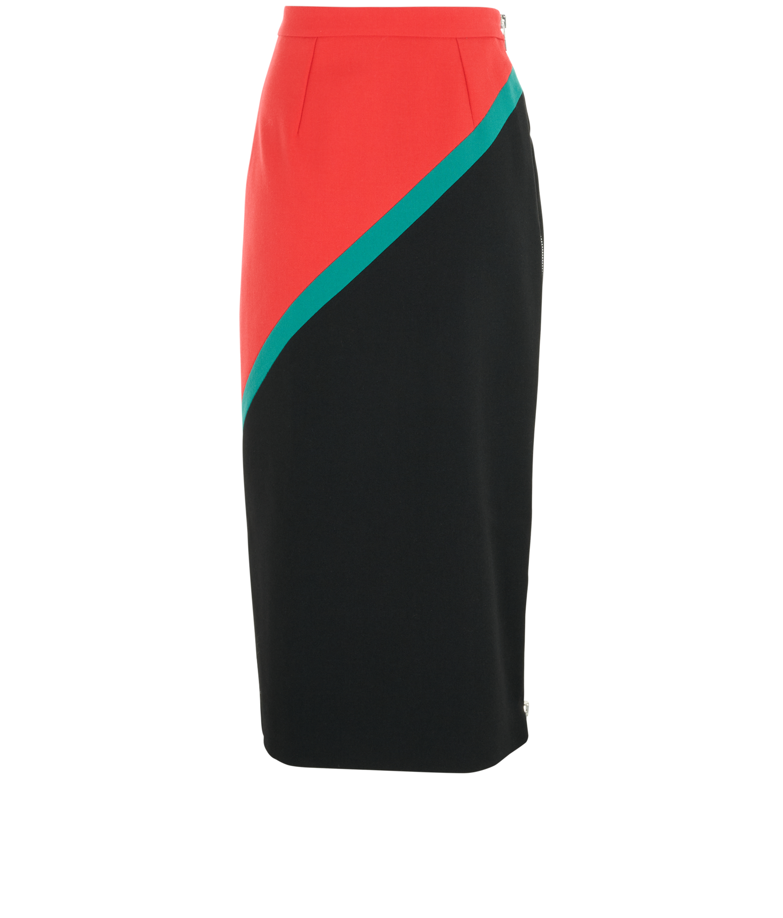 Gucci Zipped Midi Web Skirt, &pound;230, Clothing, Black/Green/Red, Wool, Back view