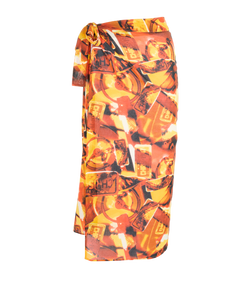 Christian Dior Vintage Cadillac Print Pareo Skirt, Cotton, Orange, Sz M,2*