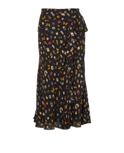 Alexander McQueen Ruffle Midi Skirt, Viscose, Black, UK8, 3*