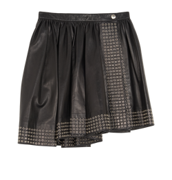 Alaia Eyelet Embellished Mini Skirt, Leather, Black, UK10, 2*