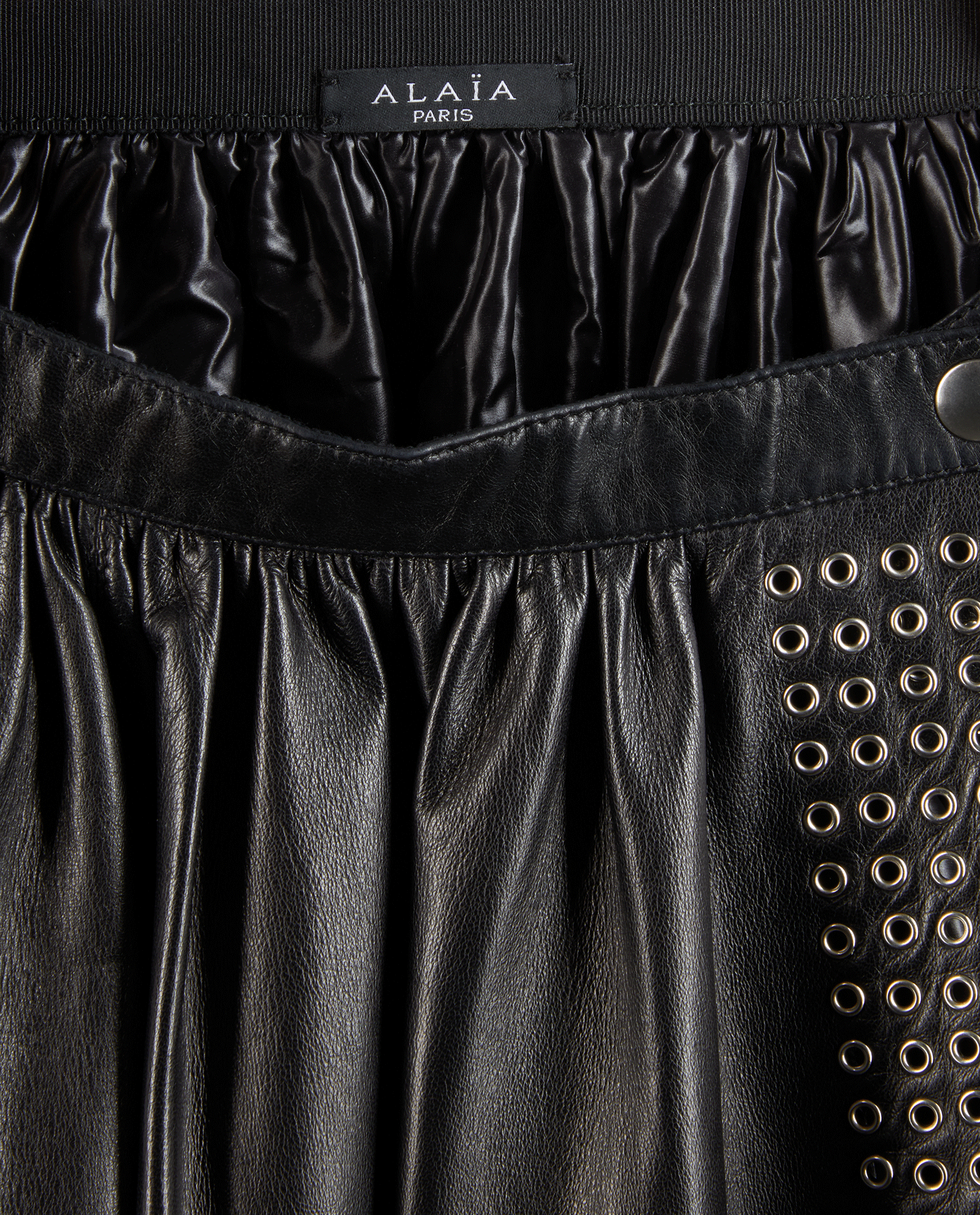 Alaia Eyelet Embellished Mini Skirt, &pound;450, Clothing, Black, Leather, Other view