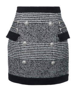 Balmain Zipped Detail Skirt, Wool, Black/White, 14, 2*