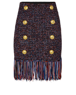 Balmain Knitted Fringed Skirt, Viscose, Multi, UK8