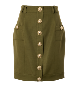Balmain Buttoned Skirt, Wool, Green, UK10, 2*