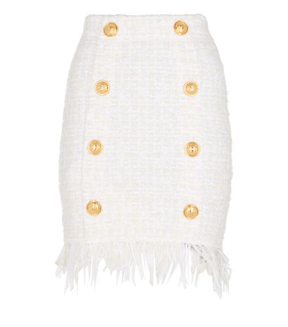Balmain Tweed Fringed Skirt, &pound;220, Clothing, White, Viscose, Front view