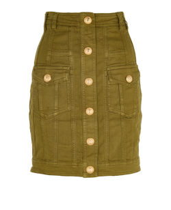 Balmain High Waist Jeans Mini Skirt, Denim, Green, UK8, 3*