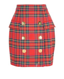 Balmain Tartan Mini Skirt, Virgin Wool, Red, UK 8, 3*