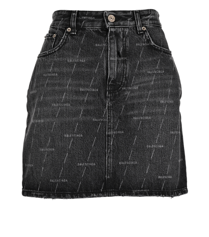 Balenciaga Logo Denim Mini Skirt, £150, Clothing, Black, Cotton, Front view
