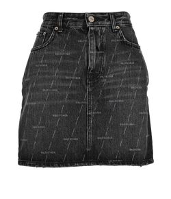 Balenciaga Logo Denim Mini Skirt, Cotton, Black, UK10, 3*