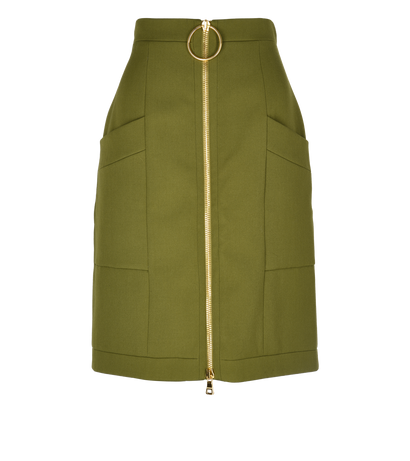 Balmain Gold Ring Zipped Skirt, front view