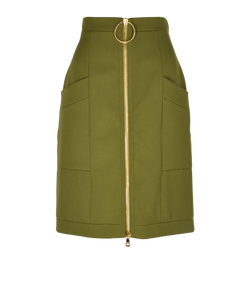 Balmain Gold Ring Zipped Skirt, Wool, Green, UK10, 3*
