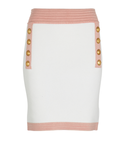 Balmain Ribbed-Knit Mini Skirt, Viscose/Poly, White/Pink, UK 10, 3*
