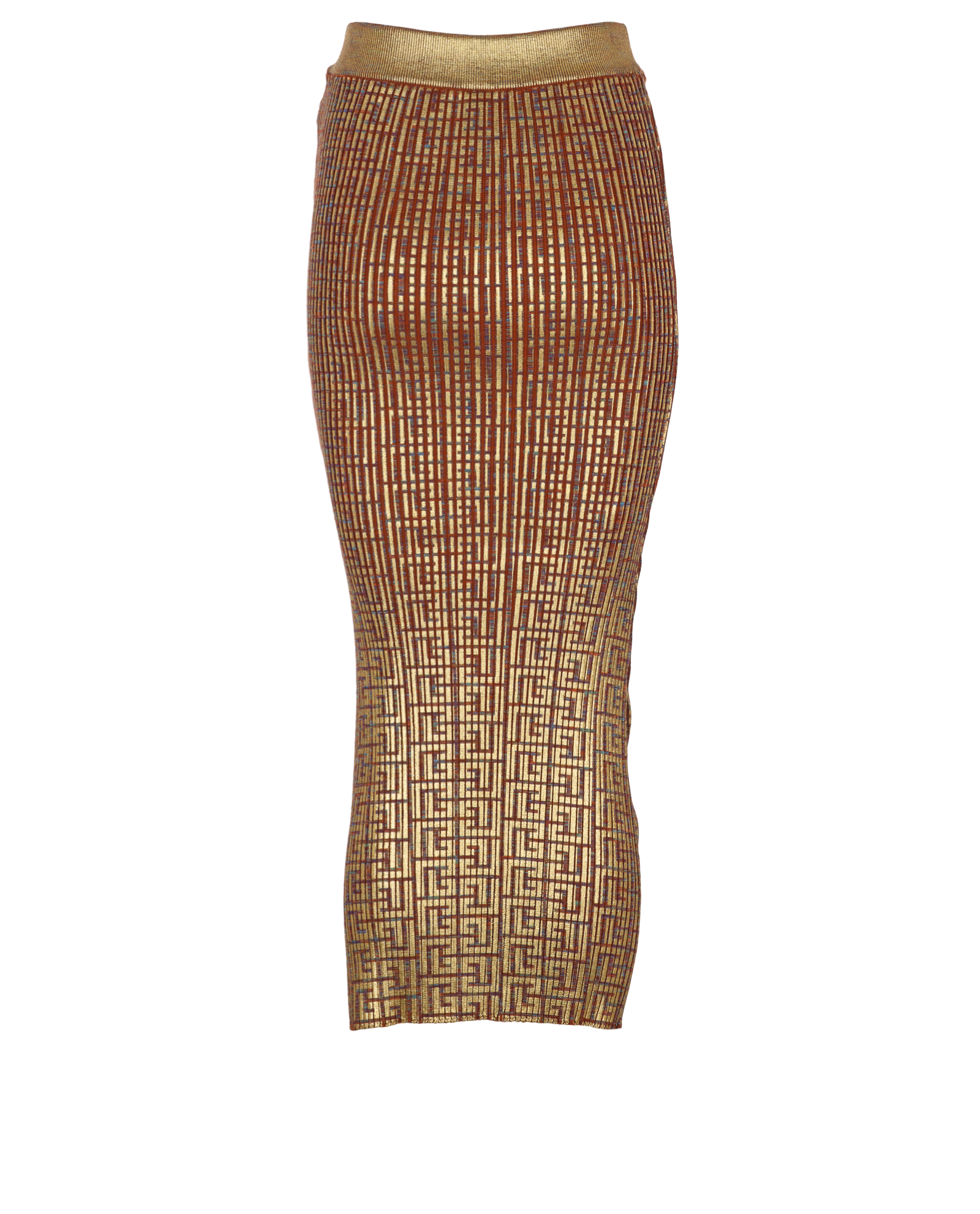 Balmain Ribbed Skirt, &pound;350, Clothing, Blue/Gold/Red, Viscose, Back view