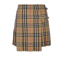 Burberry Pleated Check Mini Skirt, Wool, Beige, UK2, 3*