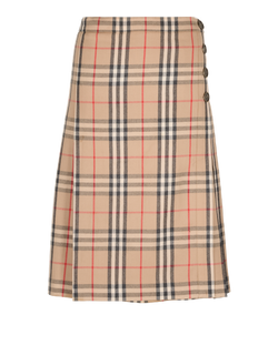 Burberry Check Skirt, Wool, Beige, UK4, 3*