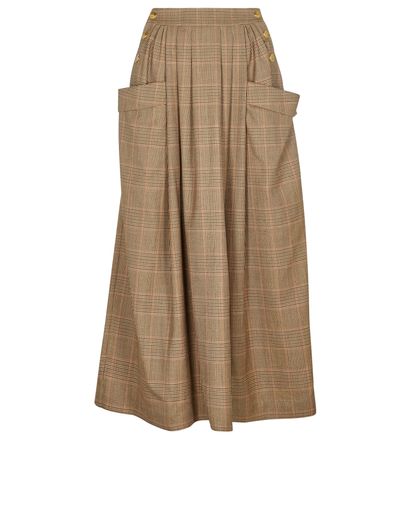 Celine Prince of Wales Midi Skirt, &pound;550, Clothing, Brown, Wool, Front view