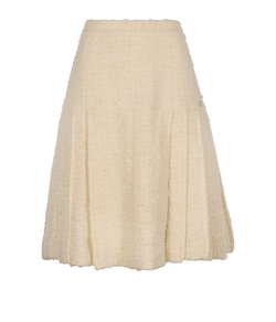 Chanel Tweed Pleated Skirt, Wool/Poly, Cream, UK16, 3*