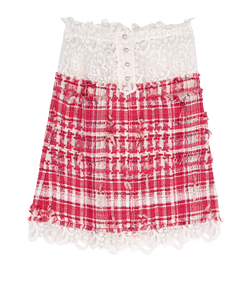 Chanel Distressed Tweed Skirt, Cotton/Silk, Pink/White, UK 6, 3*
