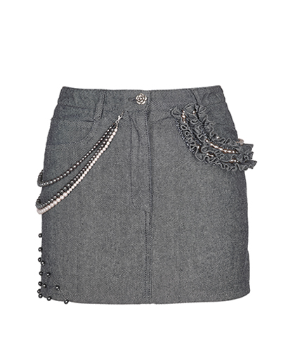 Chanel Denim Skirt Pearl Details, &pound;125, Clothing, Blue, Denim, Front view