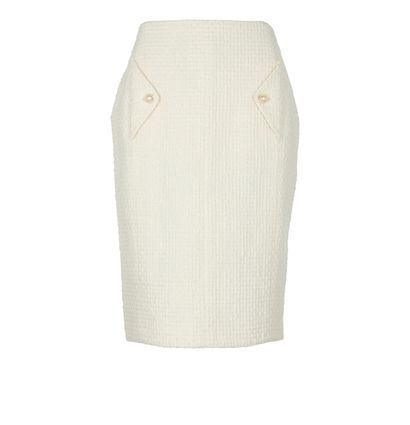 Chanel Pencil Pearl Skirt, &pound;275, Clothing, Beige, Cotton, Front view