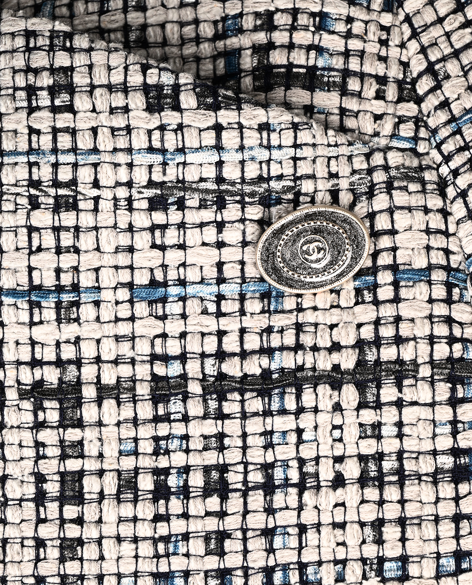 Chanel Tweed Mini Skirt, &pound;295, Clothing, Blue/Grey, Cotton/Nylon/Silk, Other view