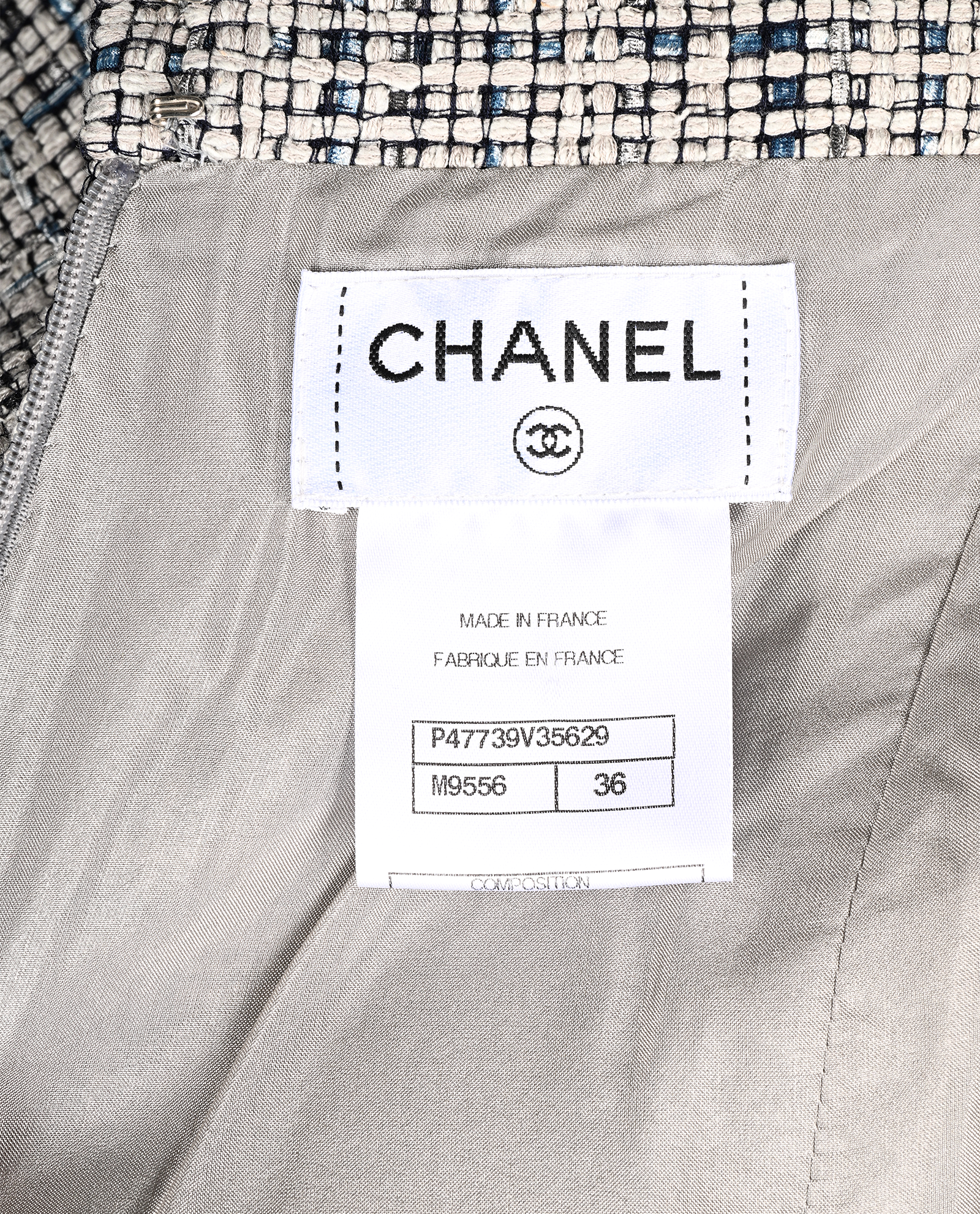 Chanel Tweed Mini Skirt, &pound;295, Clothing, Blue/Grey, Cotton/Nylon/Silk, Other view