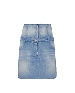 Chanel Denim High Waisted Skirt, Cotton, Blue, UK 8