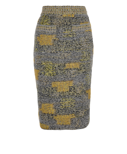 Chanel Patchwork Midi Skirt, £425, Clothing, Grey/Yellow, Wool, Front view