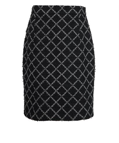 Chanel Tweed Short Pencil Skirt, &pound;350, Clothing, Black/White, Polyester Mix/Silk, Front view