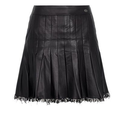 Chanel 2005 Boucle Fringe Pleated Leather Skirt, front view