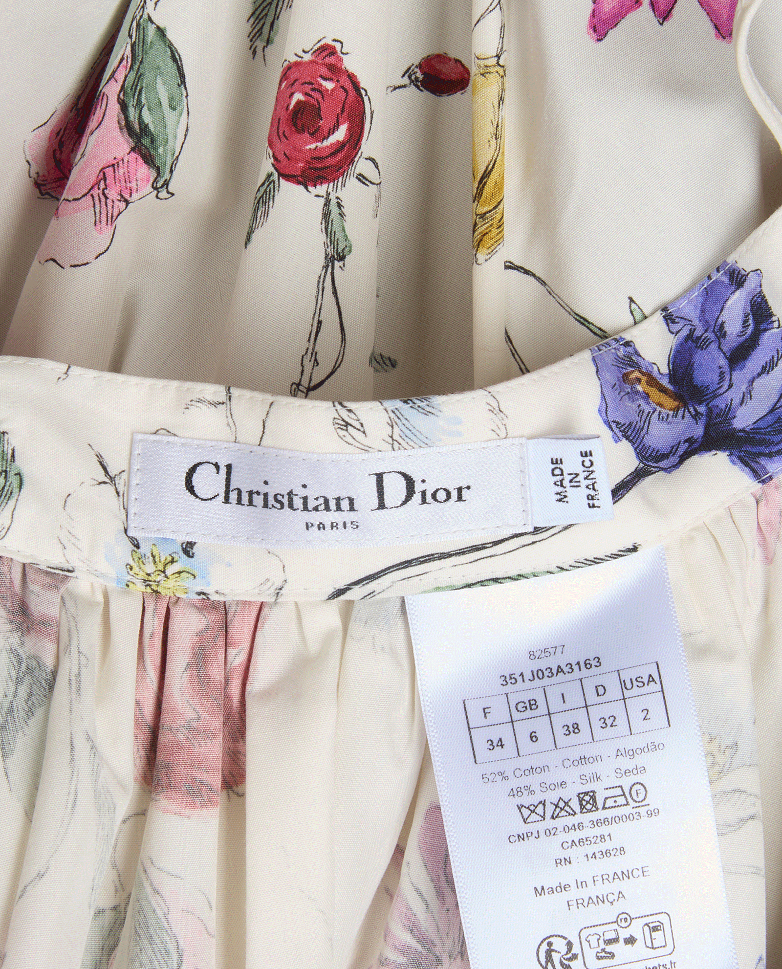 Christian Dior Floral Printed Gathered Skirt, &pound;650, Clothing, White, Cotton/Silk, Other view