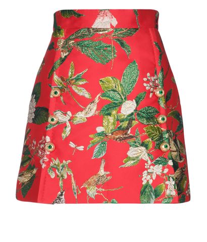 Dolce & Gabbana Jacquard A-Line Mini Skirt, &pound;120, Clothing, Green/Red, Polyester (Polymer), Front view