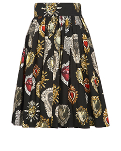 Dolce and Gabbana Heart Printed Skirt, Cotton, Black/Red/Gold, 6, 2*