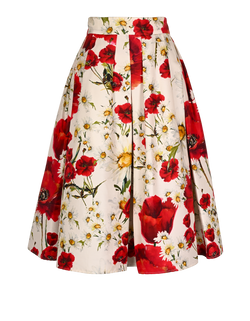 Dolce & Gabbana Floral Print Pleated Skirt,Cotton/Silk,Red/White,UK12,2*