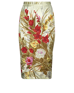 Dolce & Gabbana Floral Print Skirt, Silk, Khaki, 6, 2