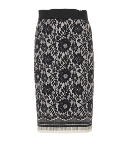 Dolce & Gabbana Floral Lace Print Skirt, Silk, White/Black, UK8, 3*