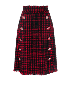 Dolce & Gabbana Embellished Button Tweed Skirt, Cotton, Red/Black, UK4, 3*
