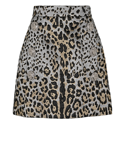 Dolce & Gabbana Leopard Mini Skirt, £195, Clothing, Gold/Silver, Polyester Mix, Front view