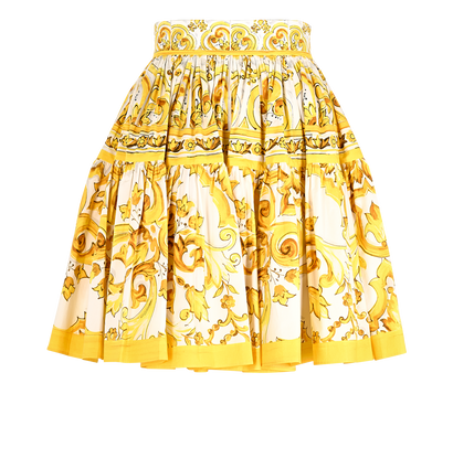 Dolce & Gabbana Printed Mini Pleated Skirt, £350, Clothing, White/Yellow, Cotton, Front view