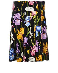 Dolce and Gabbana Floral Printed Skater Skirt, Cotton Velvet, Black, 14, 2