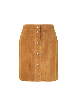 Emilio Pucci Front Button Mini Skirt, Suede, Tan, UK12