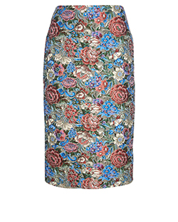 Ermanno Scervino Floral Pencil Skirt, Polyester, Green/Blue, 8, 5*